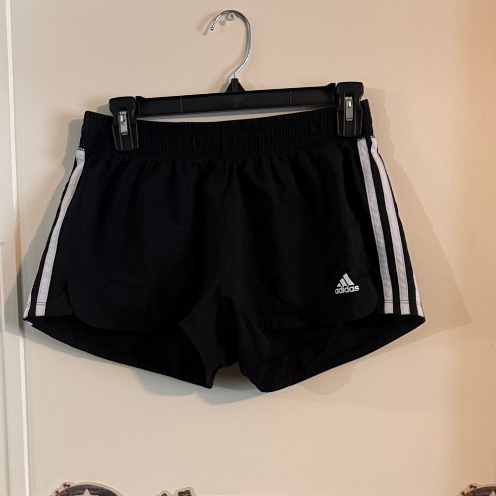 Adidas Women's Black Athletic Shorts with White Stripes